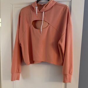 Anthropologie daily practice boxy, cropped Peach Cut-Out Hoodie